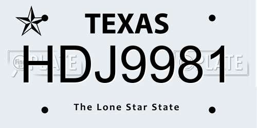 HDJ9981 Texas License Plate