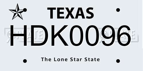 HDK0096 Texas License Plate