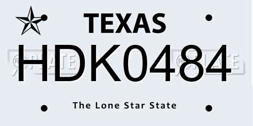 HDK0484 Texas License Plate