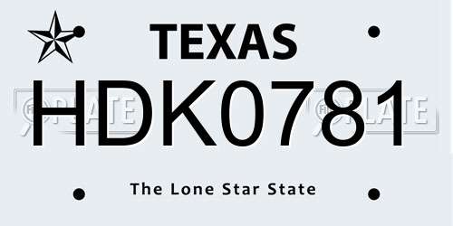 HDK0781 Texas License Plate