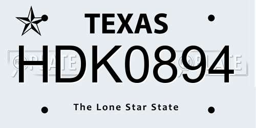 HDK0894 Texas License Plate