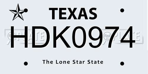 HDK0974 Texas License Plate