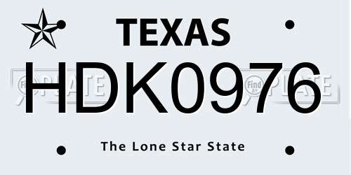 HDK0976 Texas License Plate
