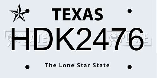 HDK2476 Texas License Plate