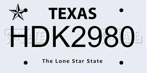 HDK2980 Texas License Plate