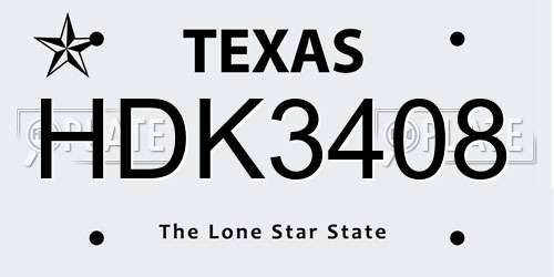 HDK3408 Texas License Plate