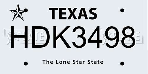 HDK3498 Texas License Plate
