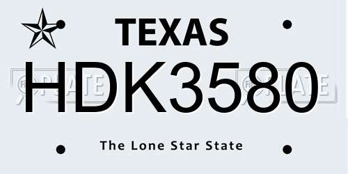 HDK3580 Texas License Plate
