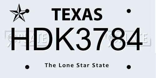 HDK3784 Texas License Plate