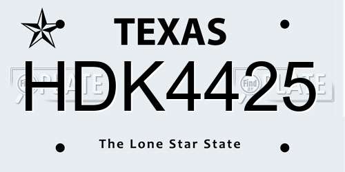 HDK4425 Texas License Plate