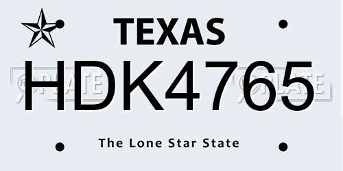 HDK4765 Texas License Plate