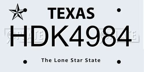 HDK4984 Texas License Plate