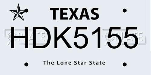 HDK5155 Texas License Plate