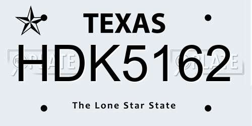 HDK5162 Texas License Plate