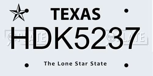 HDK5237 Texas License Plate
