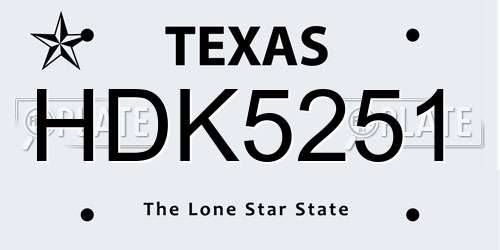 HDK5251 Texas License Plate