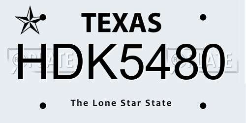 HDK5480 Texas License Plate