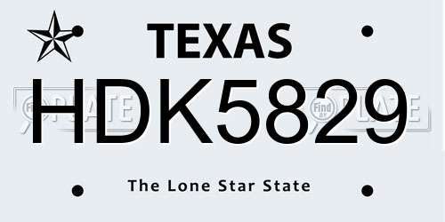 HDK5829 Texas License Plate