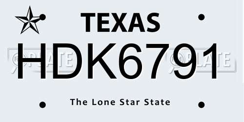HDK6791 Texas License Plate
