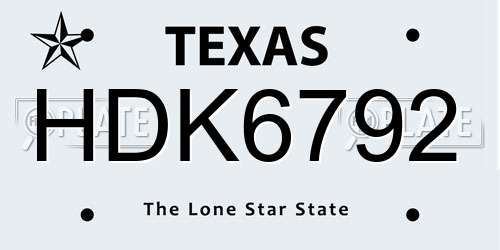 HDK6792 Texas License Plate