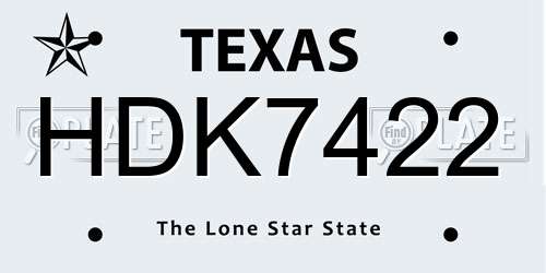 HDK7422 Texas License Plate