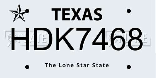 HDK7468 Texas License Plate