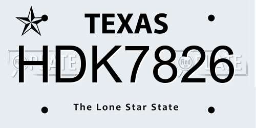 HDK7826 Texas License Plate