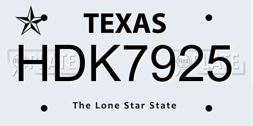 HDK7925 Texas License Plate