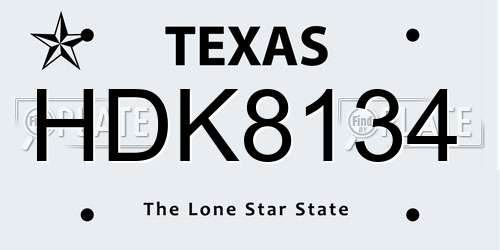 HDK8134 Texas License Plate