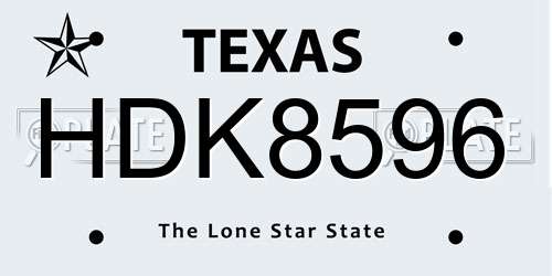 HDK8596 Texas License Plate