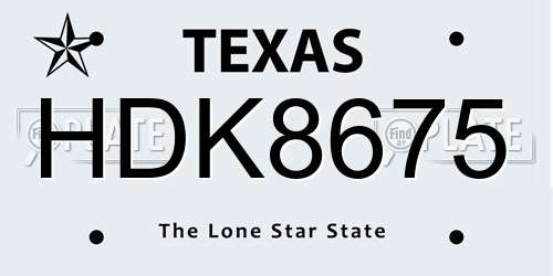 HDK8675 Texas License Plate