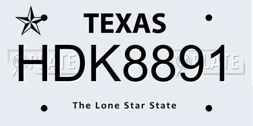 HDK8891 Texas License Plate