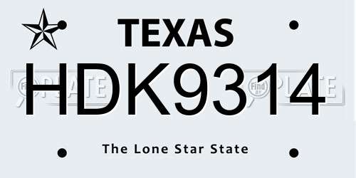 HDK9314 Texas License Plate