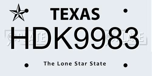 HDK9983 Texas License Plate