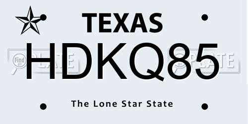 HDKQ85 Texas License Plate