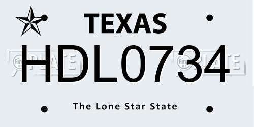 HDL0734 Texas License Plate