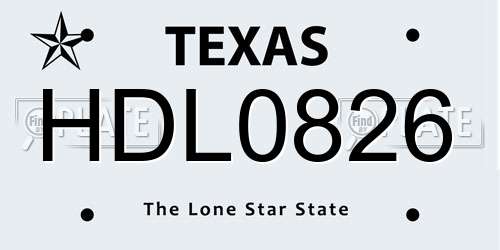 HDL0826 Texas License Plate