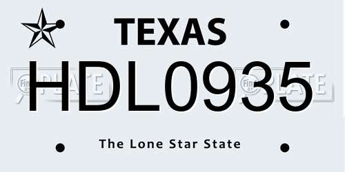 HDL0935 Texas License Plate
