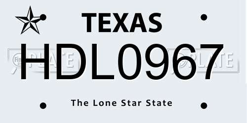 HDL0967 Texas License Plate