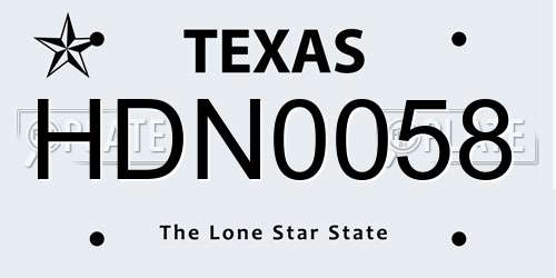HDN0058 Texas License Plate