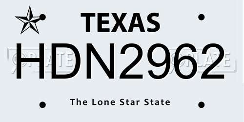 HDN2962 Texas License Plate