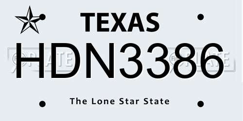 HDN3386 Texas License Plate