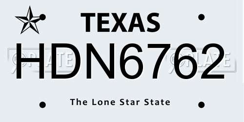 HDN6762 Texas License Plate