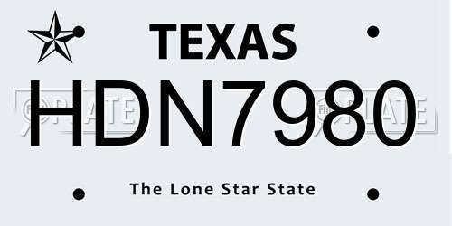 HDN7980 Texas License Plate