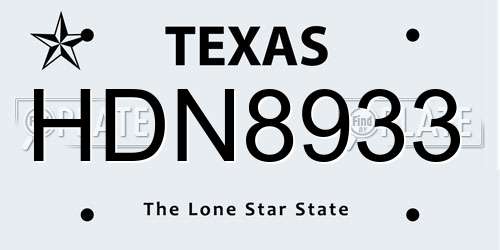 HDN8933 Texas License Plate