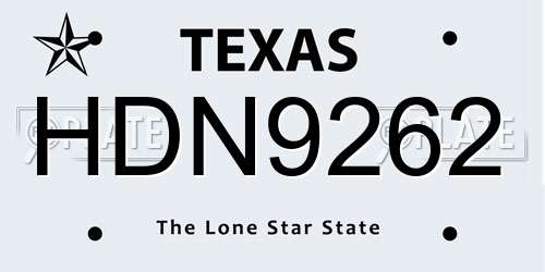HDN9262 Texas License Plate