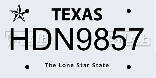 HDN9857 Texas License Plate