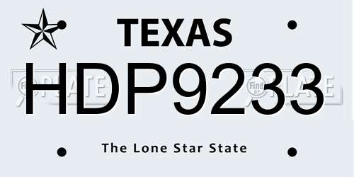 HDP9233 Texas License Plate
