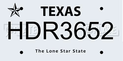 HDR3652 Texas License Plate