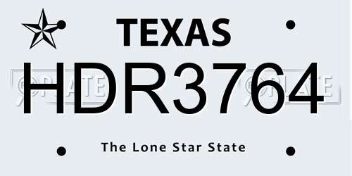 HDR3764 Texas License Plate